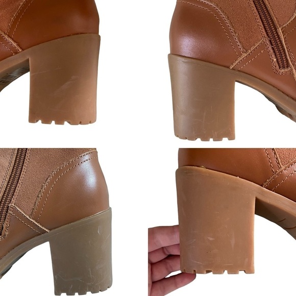 Soludos Dani Saddle Shearling Platform Heeled Ankle Boot leather suede tan 7.5 - Picture 11 of 16